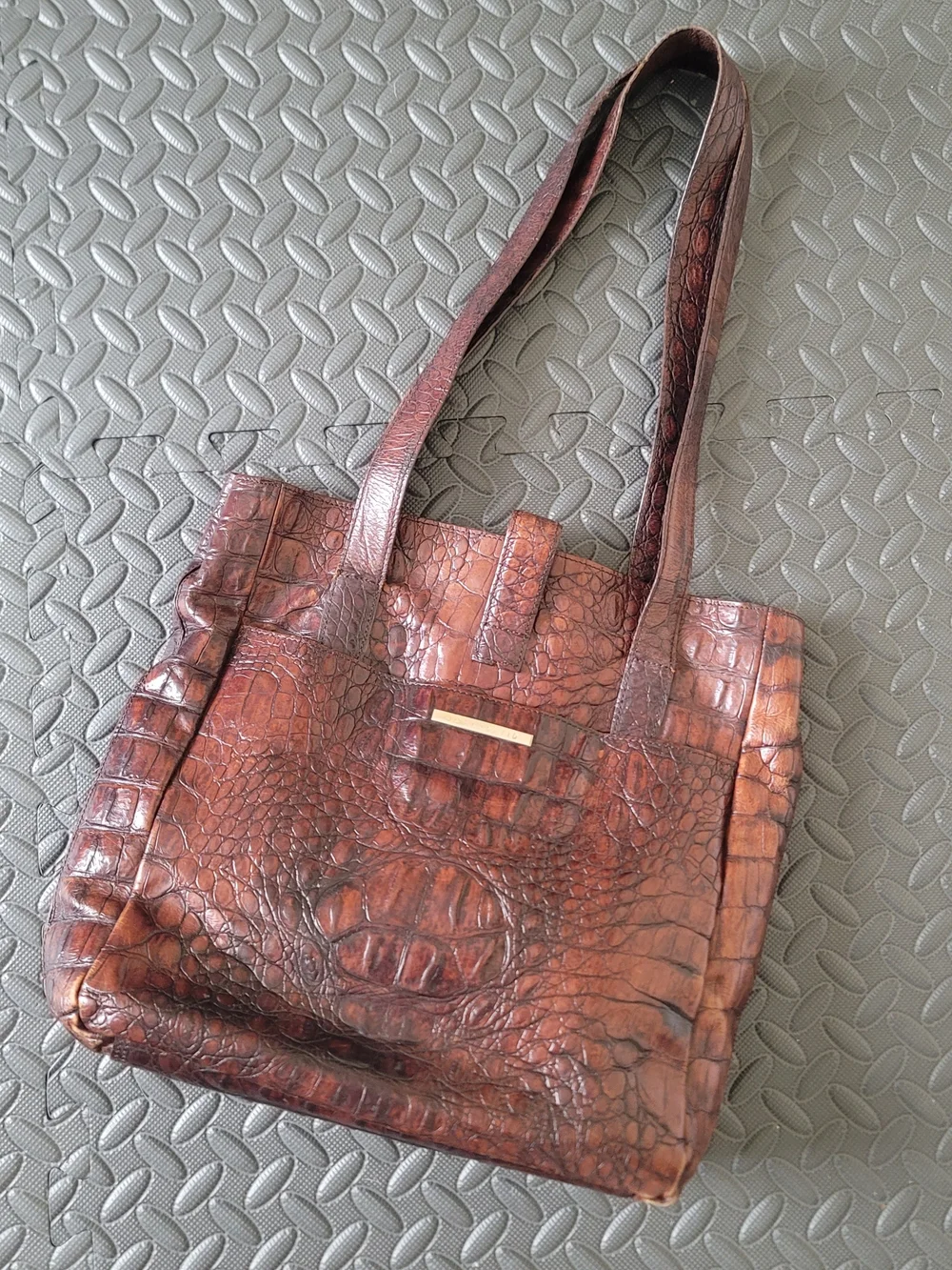 Vintage Joan & David Brown Crocodile-Embossed Leather Tote